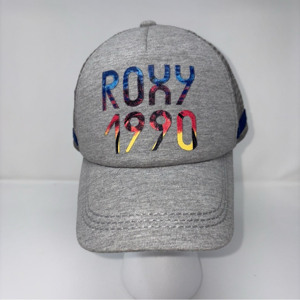 Roxy 1990 SnapBack Adjustable Mesh Hat Grey W/ Blue, Red, Yellow Logo